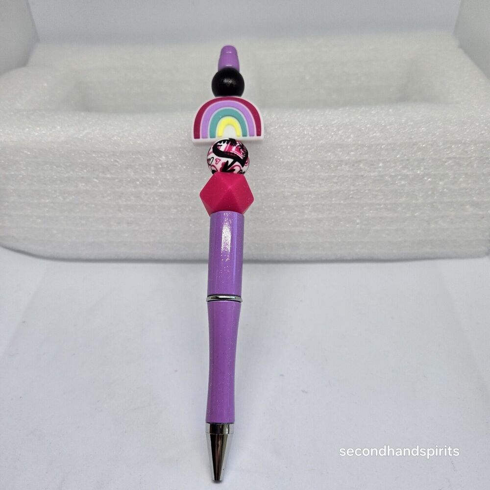 Rainbow Mauve Pink Themed Plastic Beaded Pen